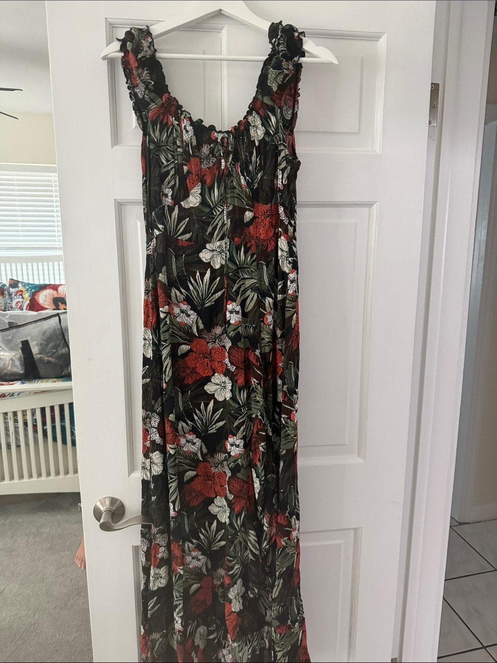 Volcom Black Floral Maxi Dress with Red & White Blooms